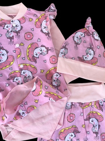 Комплект 4в1: боді з довгим рукавом, повзунки, шапочка, слюнявчик, кулір ТМ "Happy TOT"