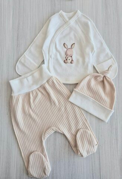 Комплект 3в1: льоля, повзунки, шапочка "Зайка", інтерлок, трикотаж рубчик ТМ “Happy ТОТ” (56 см)