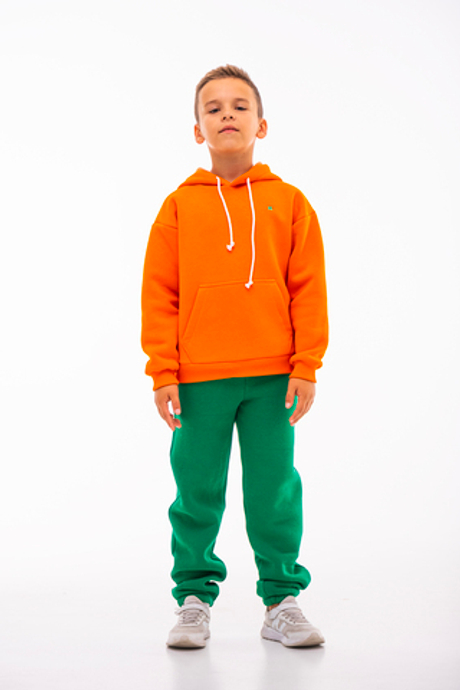 Дитячий спортивний утеплений костюм Kindamor Warm Autumn Orange для хлопчика, фліс помаранчевий з зеленим