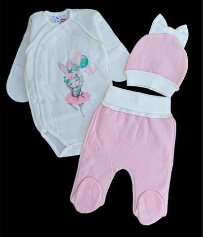 Комплект 3в1: боді з довгим рукавом, повзунки, шапочка «Rabbit balerina”, футер  ТМ “Yeeha”