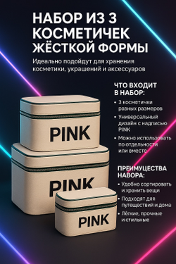 Набор из 3 косметичек жёсткой формы