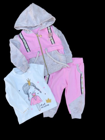 Костюм 3в1: кофта, штани, реглан “Girl”, бавовна, двунитка, ТМ "Bombis" (74 см)