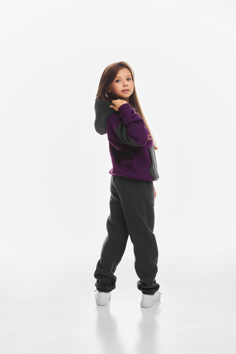 Дитячий спортивний утеплений костюм Kindamor Active Heat Grey/Purple, фліс для дівчинки