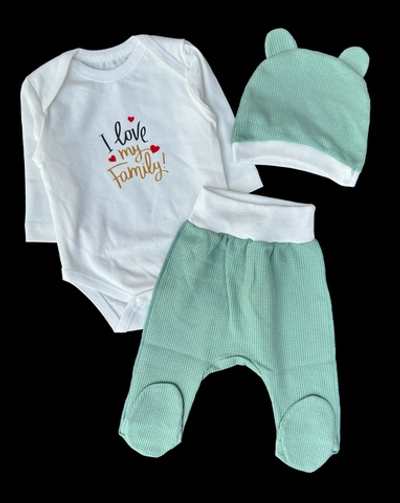 Комплект 3в1: боді з довгим рукавом, повзунки, шапочка "Принт", кулір, ТМ "Happy ToT"