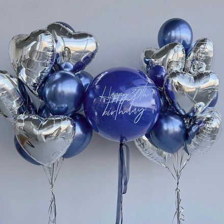 Шары мужу на день рождения: синие и серебро сердечки