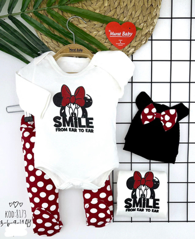 Комплект 3в1: боді з довгим рукавом, повзунки, шапочка "Мінні", бавовна ТМ "Murat baby"