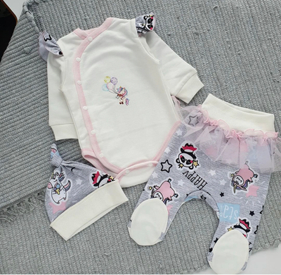 Комплект 3в1: боді з довгим рукавом, повзунки, шапочка "Принт", футер ТМ "Happy ToT"