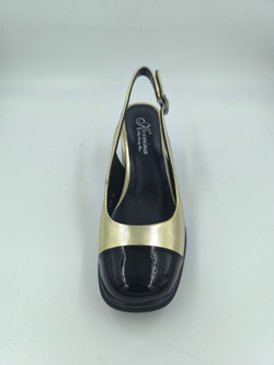 Женские туфли на каблуке с золотистым корпусом и чёрным носком/ размеры 35-40
