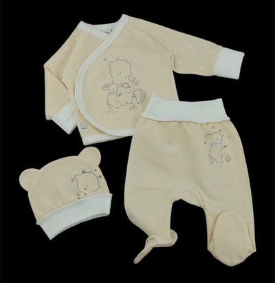 Комплект 3в1: сорочечка, шапочка, повзуни "Tea", футер ТМ “Mario Kids” (56 см)