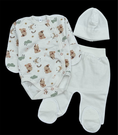 Комплект 3в1: боді з довгим рукавом, повзунки, шапочка "Зайченя", футер ТМ "UA" (56 см)