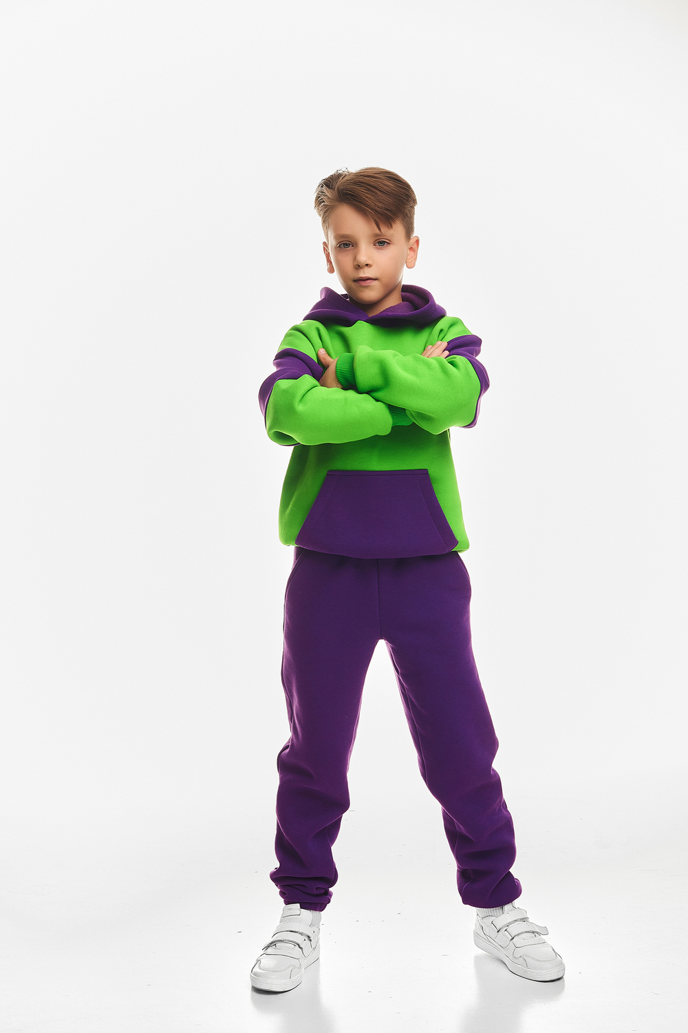 Дитячий спортивний утеплений костюм Kindamor Active Heat Purple/Green, фліс для хлопчика