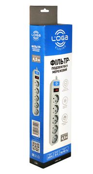 Мережевий фільтр-подовжувач LOGA 4.5м 5 розеток із заземленням та вимикачем 1800Вт 250В 10А