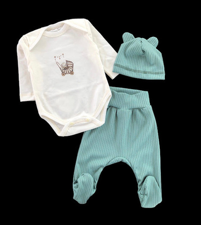 Комплект 3в1: боді з довгим рукавом, повзунки, шапочка "Принт", мустанг, інтерлок ТМ "Happy ToT"