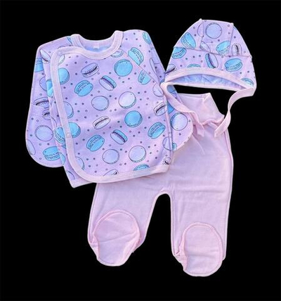 Комплект 3в1: сорочечка, повзунки, шапочка "Пончики", футер ТМ "UA" (56 см)