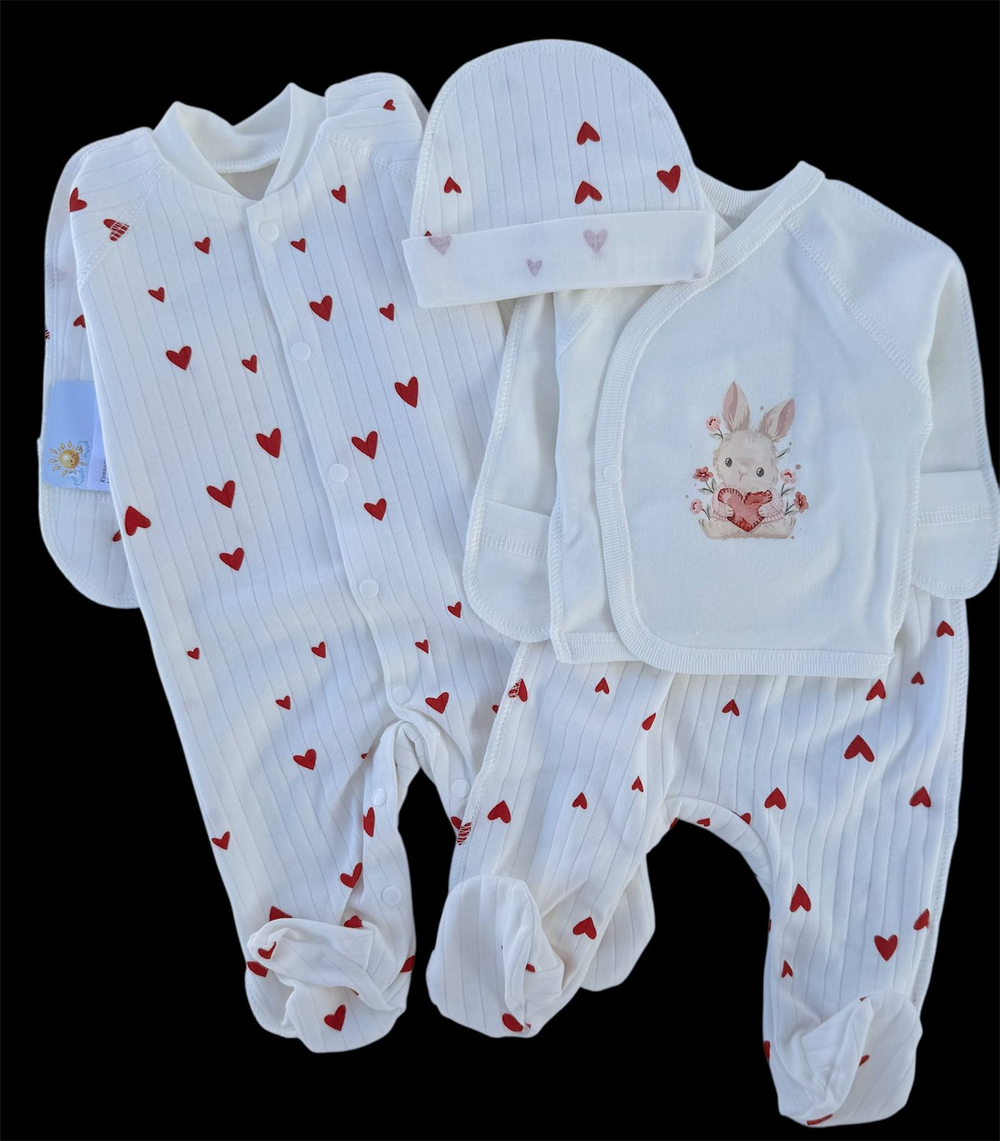 Комплект 4в1: чоловічок, сорочечка, повзунки та шапочка "Серденько", інтерлок, трикотаж рубчик ТМ "Happy ТoТ" (56 см)