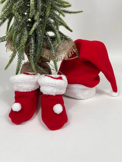 Комплект новорічний: шапочка і пінетки, фліс ТМ "HaHa"