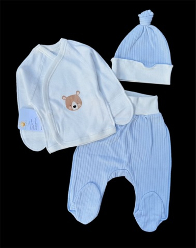 Комплект 3в1: льоля, повзунки, шапочка "Ведмедик", інтерлок, трикотаж рубчик ТМ “Happy ТОТ” (56 см)