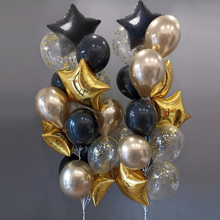Гелієві кульки: зірки, чорні та золоті