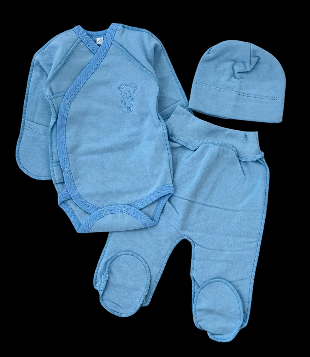 Комплект 3в1: боді з довгим рукавом, шапочка, повзуни "Ведмедик", футер ТМ “UA” (56 см)