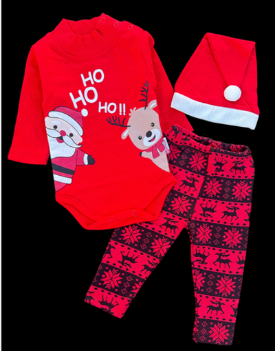 Костюм 3в1: боді, штани, шапочка "Новорічний", футер (62 см)