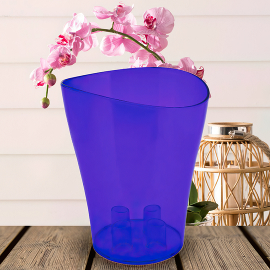 Прозрачный вазон-стакан для цветов "Орхидея" 13х13,5см синий