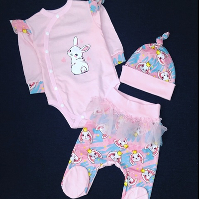 Комплект 3в1 : боді з довгим рукавом, повзунки, шапочка «Зайченя», кулір ТМ "Happy TOT" (62 см)