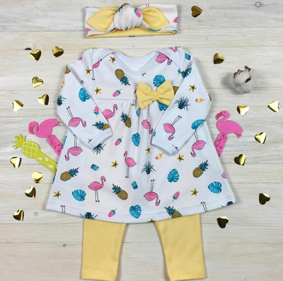 Костюм 3в1: сукня, лосини, повязка "Принт", бавовна ТМ "Cool"