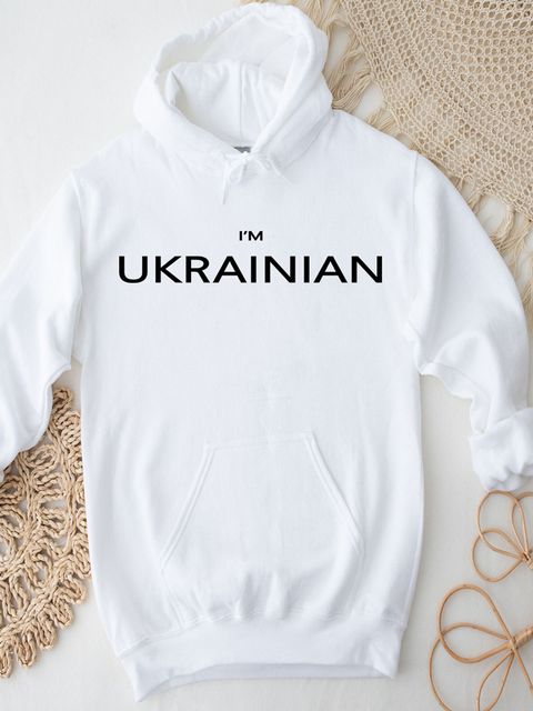 Худі жіноче біле I am Ukrainian Love&Live