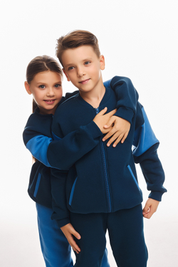 Дитячий спортивний утеплений костюм Kindamor Little Explorer Blue/Dark Blue, фліс, на змійці, для дівчинки