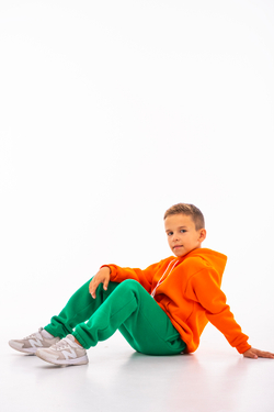 Дитячий спортивний утеплений костюм Kindamor Warm Autumn Orange для хлопчика, фліс помаранчевий з зеленим