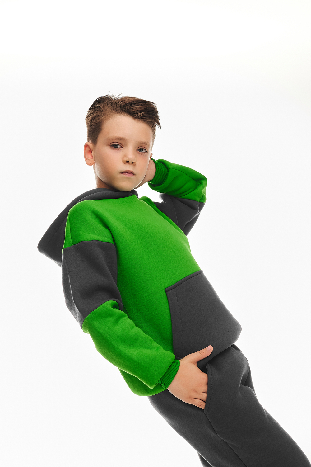 Дитячий спортивний утеплений костюм Kindamor Active Heat Grey/Green, фліс для хлопчика