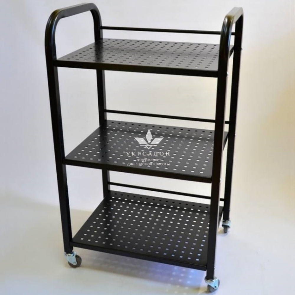 Косметологічний візок з перфорованими поличками чорний S8-p-b