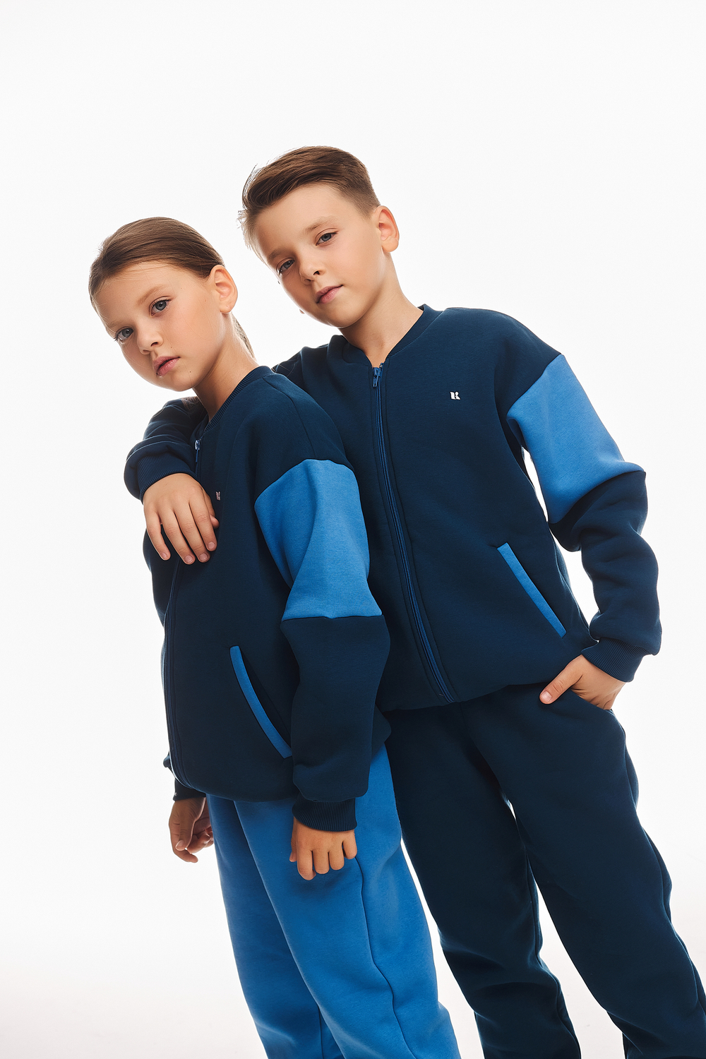 Дитячий спортивний утеплений костюм Kindamor Little Explorer Blue/Dark Blue, фліс, на змійці, для дівчинки