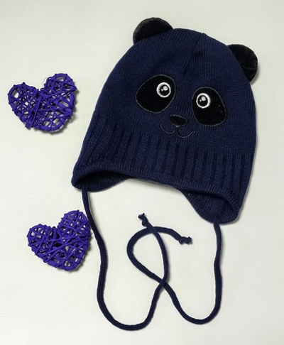 Шапочка на завʼязках "Пандочка", вовна ТМ "Talvi" (р. 46-48)