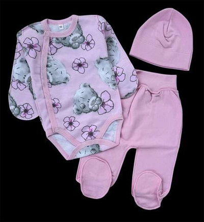 Комплект 3в1: боді з довгим рукавом, шапочка, повзуни "Теді", футер ТМ “UA” (56 см)