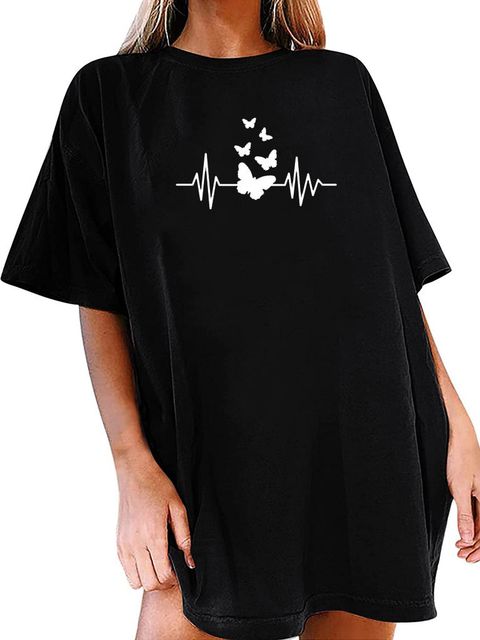 Платье-футболка черное с удлиненным рукавом Butterfly cardiogram Love&Live фото 1