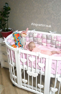 Детская кроватка-трансформер Ingvart Smart Bed 9 в 1 Round (72*72) с сердечками