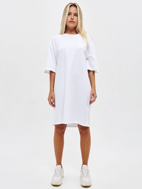 Платье-футболка белое с удлиненным рукавом Love&Live фото 1