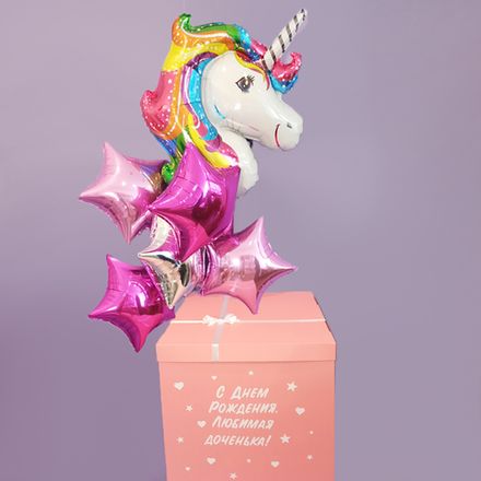 Воздушные шары в коробке Единорог