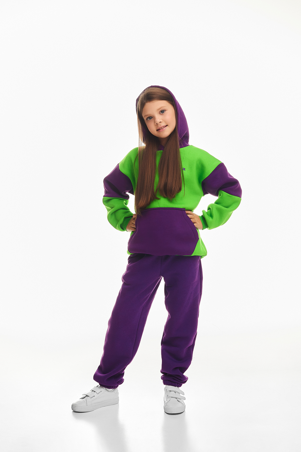 Дитячий спортивний утеплений костюм Kindamor Active Heat Purple/Green, фліс для дівчинки