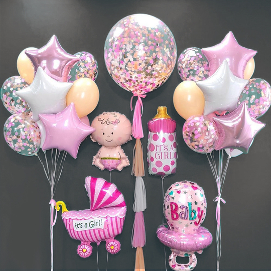 Гелієві кульки та фігурки на виписку дівчинки