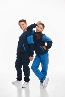 Дитячий спортивний утеплений костюм Kindamor Little Explorer Blue/Dark Blue, фліс, на змійці, для дівчинки