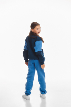 Дитячий спортивний утеплений костюм Kindamor Little Explorer Blue/Dark Blue, фліс, на змійці, для дівчинки