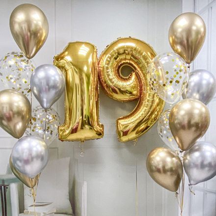Шарики на день рождения с цифрами: золото и серебро