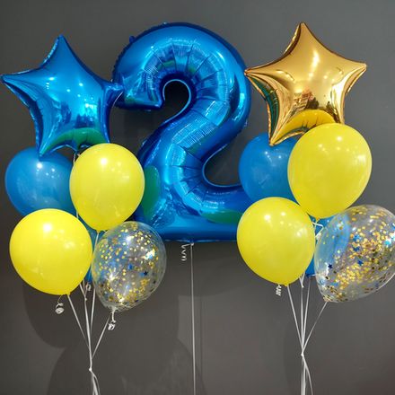 Шарики на день рождения с цифрой сине-желтые