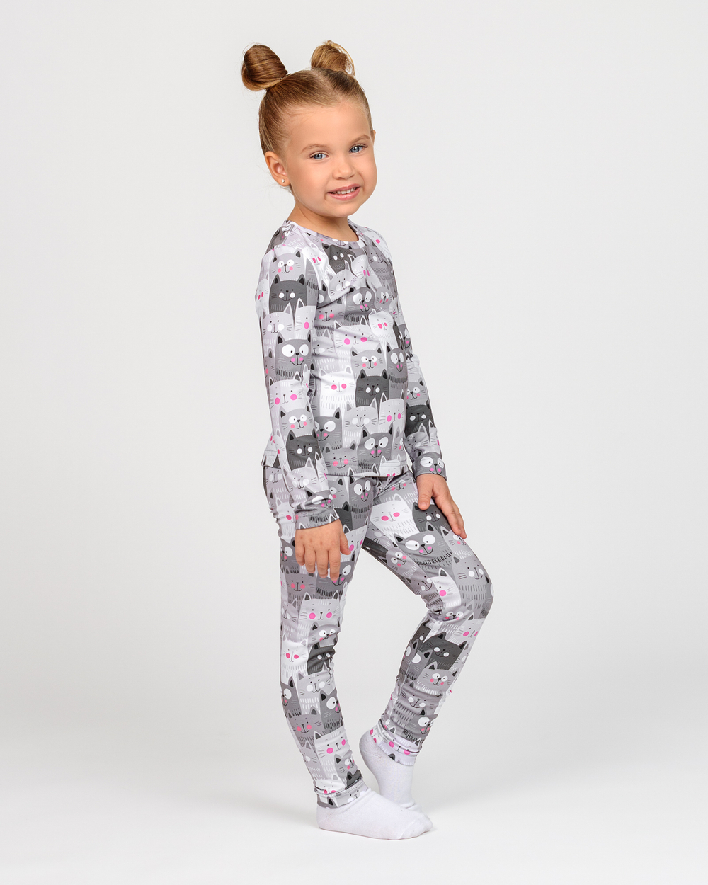 Термобілизна для дівчинки з принтом сірі котики (арт. 5722400115)