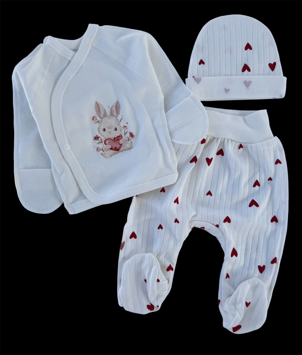 Комплект 3в1: льоля, повзунки, шапочка "Серденько", інтерлок, трикотаж рубчик ТМ “Happy ТoТ” (56 см)
