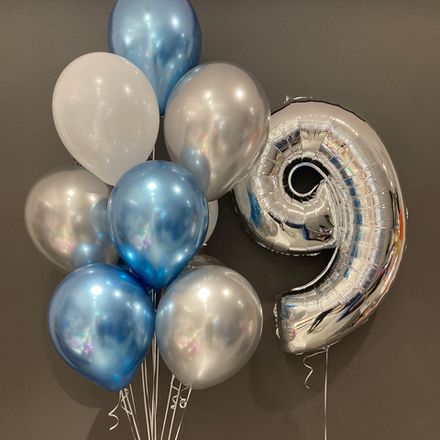 Шарики с цифрой: хром синие и серебро