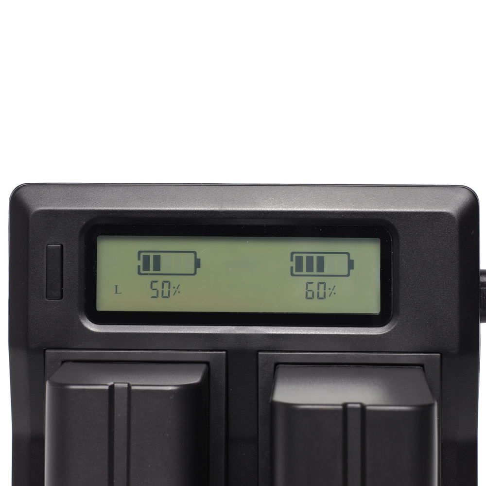 Зарядний пристрій для двох NP-F акумуляторів Dual DC-LCD + USB 5V 2,1A