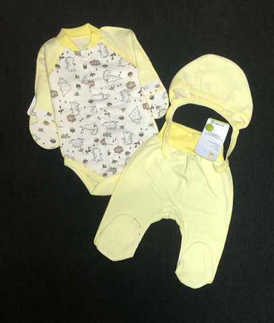 Комплект 3в1 : боді з довгим рукавом, повзунки, шапочка «Принт», футер ТМ "Happy TOT" (56 см)